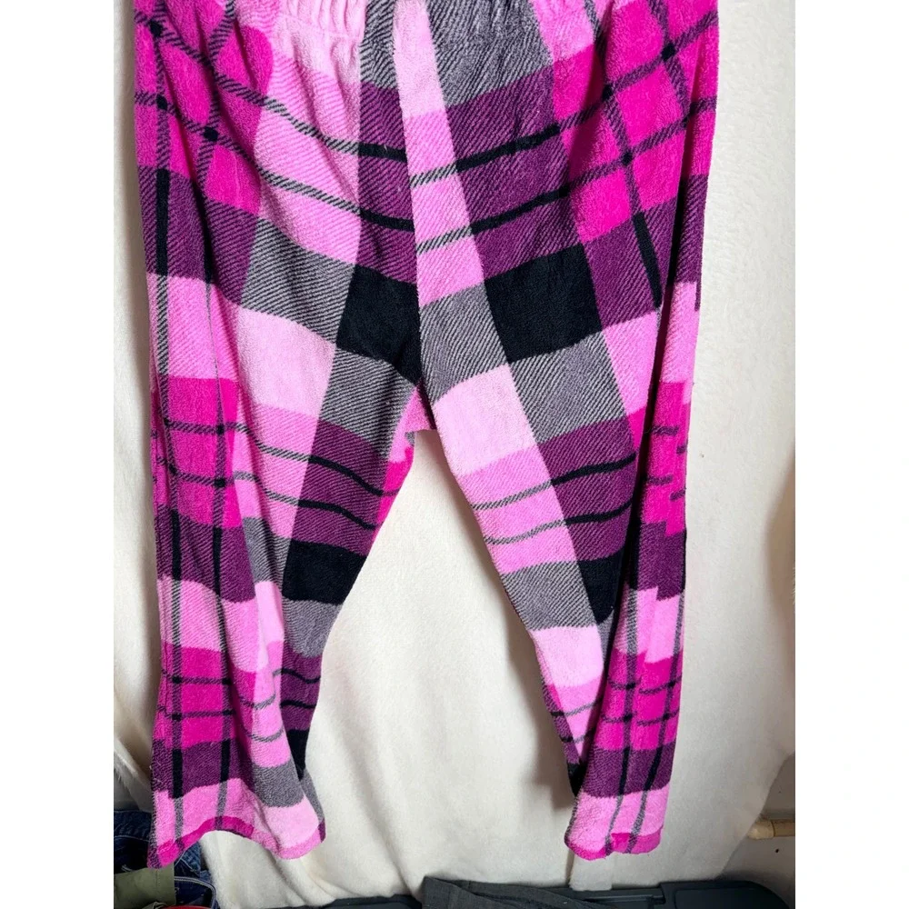 Pink Black Plaid Fleece Pajama Pants Women Large 12-14 Sleepwear Loungewear